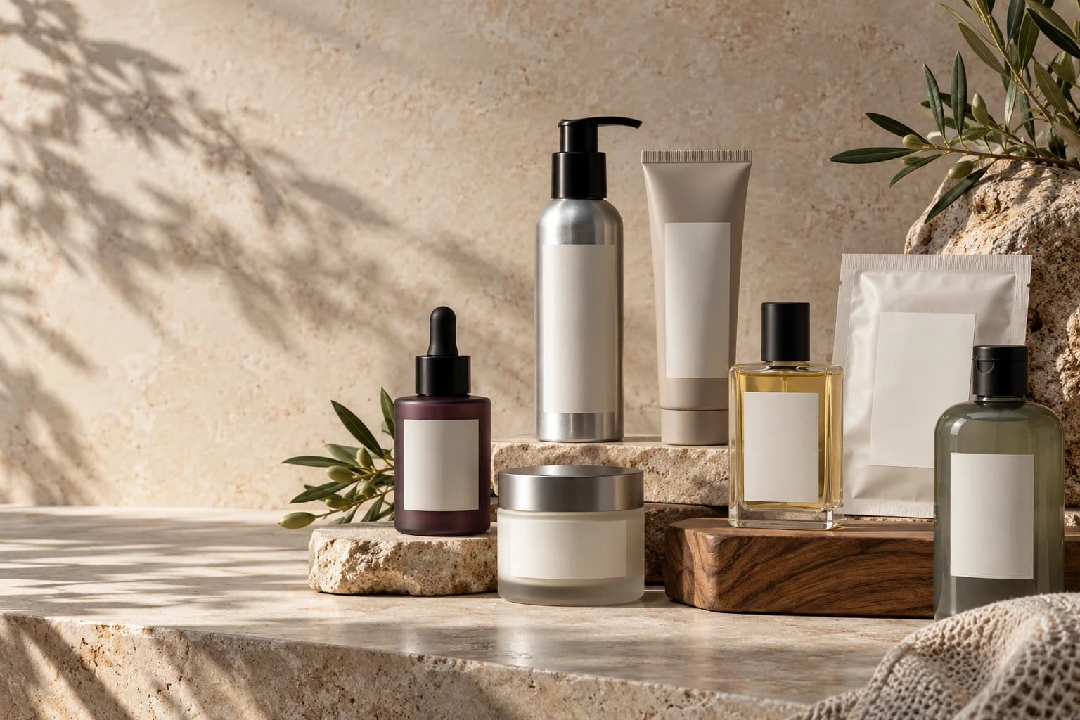 Illustrative OEM collection with jars, droppers, tubes and refill packaging