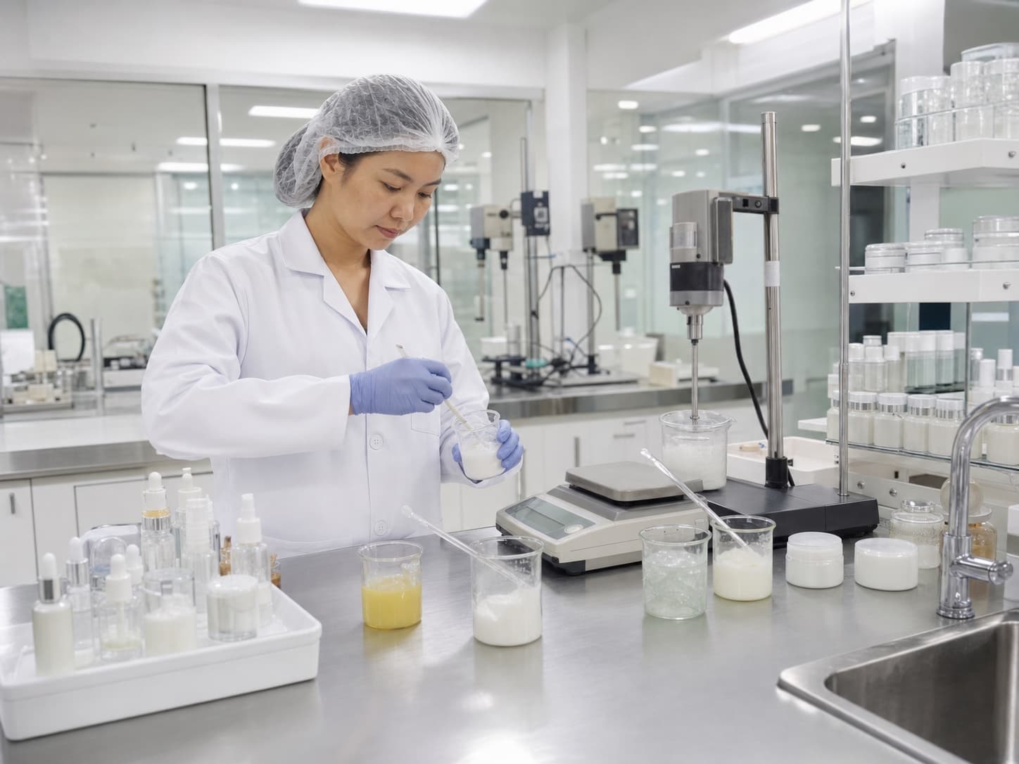 Cosmetic scientist developing a formulation in the laboratory